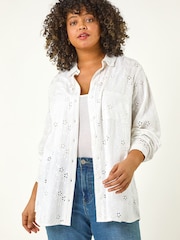 Roman White Curve Broderie Collared Shirt - Image 2 of 5