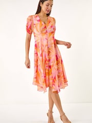 Roman Orange Abstract Painted Hanky Hem Dress - Image 1 of 5