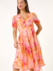 Roman Orange Abstract Painted Hanky Hem Dress - Image 2 of 5