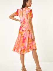 Roman Orange Abstract Painted Hanky Hem Dress - Image 3 of 5