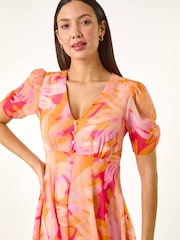 Roman Orange Abstract Painted Hanky Hem Dress - Image 4 of 5