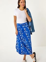Roman Blue Diagonal Ditsy Floral Print Skirt - Image 1 of 5