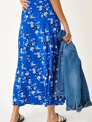 Roman Blue Diagonal Ditsy Floral Print Skirt - Image 3 of 5