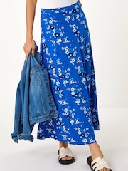 Roman Blue Diagonal Ditsy Floral Print Skirt - Image 4 of 5