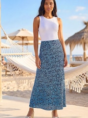 Roman Blue Ditsy Floral Stretch Midi Skirt - Image 1 of 5