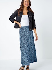 Roman Blue Ditsy Floral Stretch Midi Skirt - Image 2 of 5