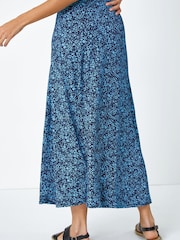 Roman Blue Ditsy Floral Stretch Midi Skirt - Image 4 of 5