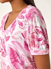 Roman Pink Floral Print Burnout V-Neck Top - Image 5 of 5