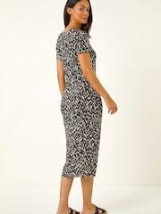 Roman Black Abstract Print Stretch Midi Dress - Image 3 of 5