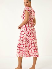 レッド - Roman 小花柄 レーストリム ミディワンピース - 画像 3 / 5