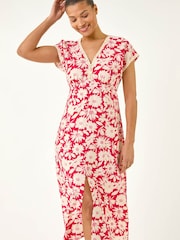 レッド - Roman 小花柄 レーストリム ミディワンピース - 画像 4 / 5