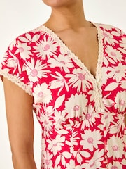 レッド - Roman 小花柄 レーストリム ミディワンピース - 画像 5 / 5