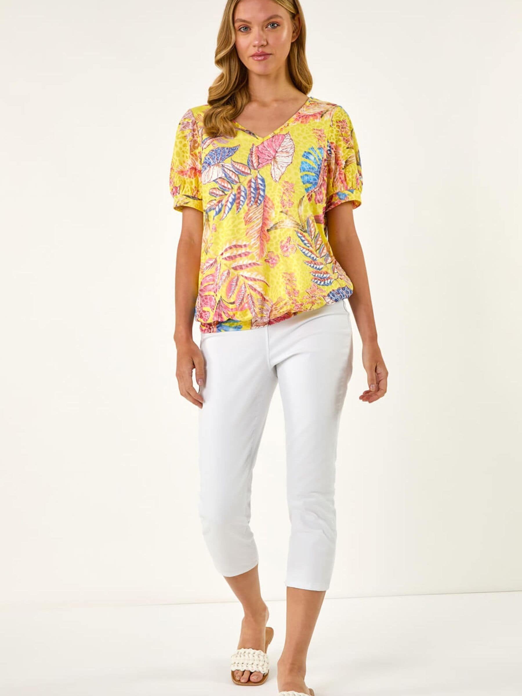Buy Roman Yellow Floral Print Bubble Hem T-Shirt from Next Israel