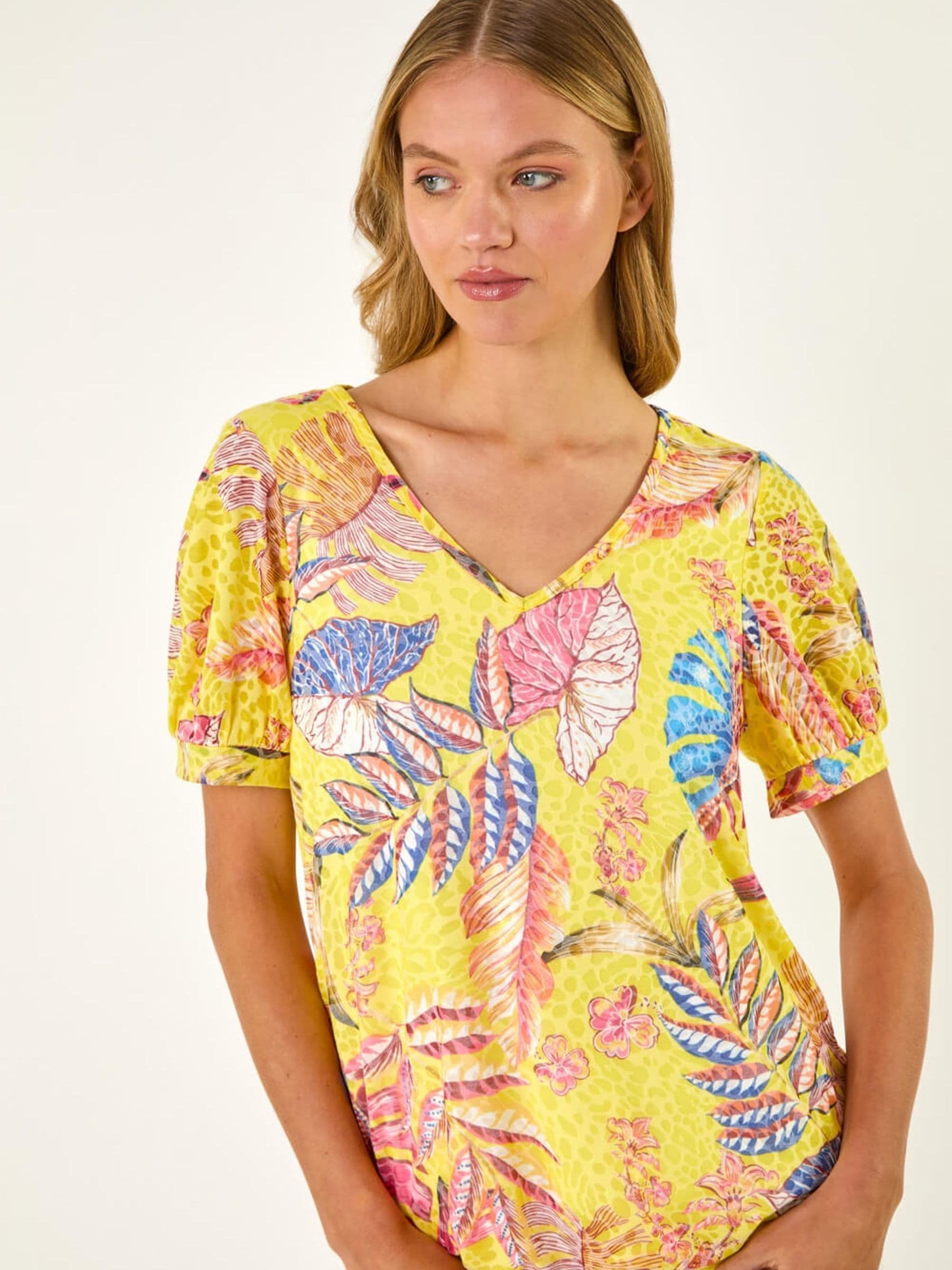 Buy Roman Yellow Floral Print Bubble Hem T-Shirt from Next Israel