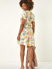 Roman Pink Floral Print V-Neck Tea Dress - Image 3 of 5