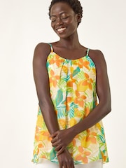 Roman Orange Chiffon Lemon Print Cami Top - Image 1 of 5