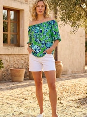 Roman Green Floral Print Bardot Stretch Top - Image 1 of 5