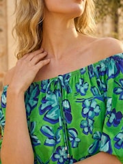 Roman Green Floral Print Bardot Stretch Top - Image 5 of 5