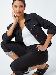 Roman Black Contrast Detail Cropped Stretch Trousers - Image 1 of 4