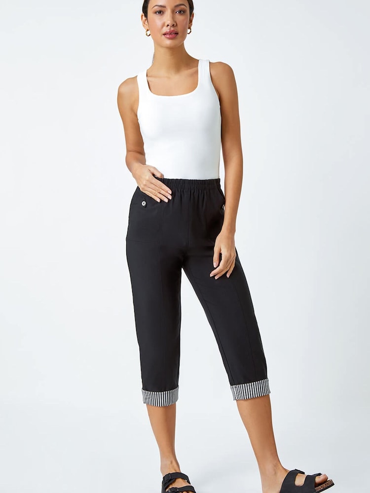 Roman Black Contrast Detail Cropped Stretch Trousers - Image 2 of 4
