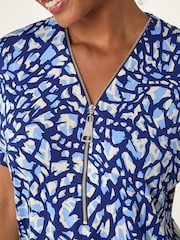Roman Blue Abstract Print Zip Front Stretch Top - Image 6 of 6