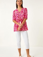 Roman Pink Abstract Print Tassel Top - Image 2 of 5