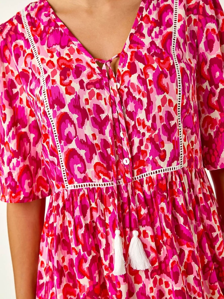 Roman Pink Abstract Print Tassel Top - Image 5 of 5