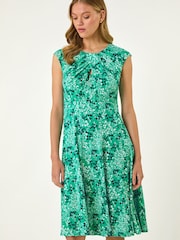 Roman Blue Ditsy Floral Keyhole Twist Dress - Image 1 of 5