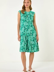 Roman Blue Ditsy Floral Keyhole Twist Dress - Image 2 of 5