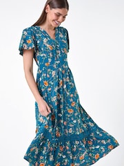 فستان متوسط الطول بجيوب ولمسات دانتيل مزينة بالزهور من Roman - Image 1 of 5