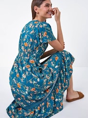 فستان متوسط الطول بجيوب ولمسات دانتيل مزينة بالزهور من Roman - Image 2 of 5