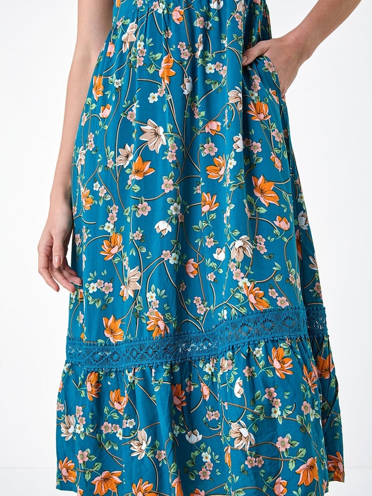 Vestido a media pierna con bolsillo y ribete de encaje floral de Roman - Imagen 6 de 6