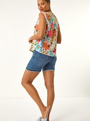 Roman Orange Floral Print Lace Detail Vest - Image 3 of 5