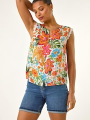 Roman Orange Floral Print Lace Detail Vest - Image 4 of 5