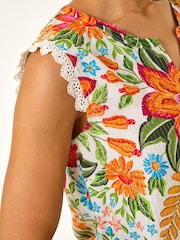 Roman Orange Floral Print Lace Detail Vest - Image 5 of 5
