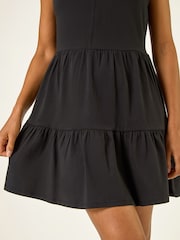 Roman Black Cotton Tiered Stretch Dress - Image 5 of 5
