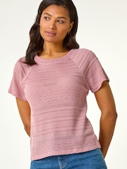 Roman Pink Crochet Knit Top - Image 2 of 5