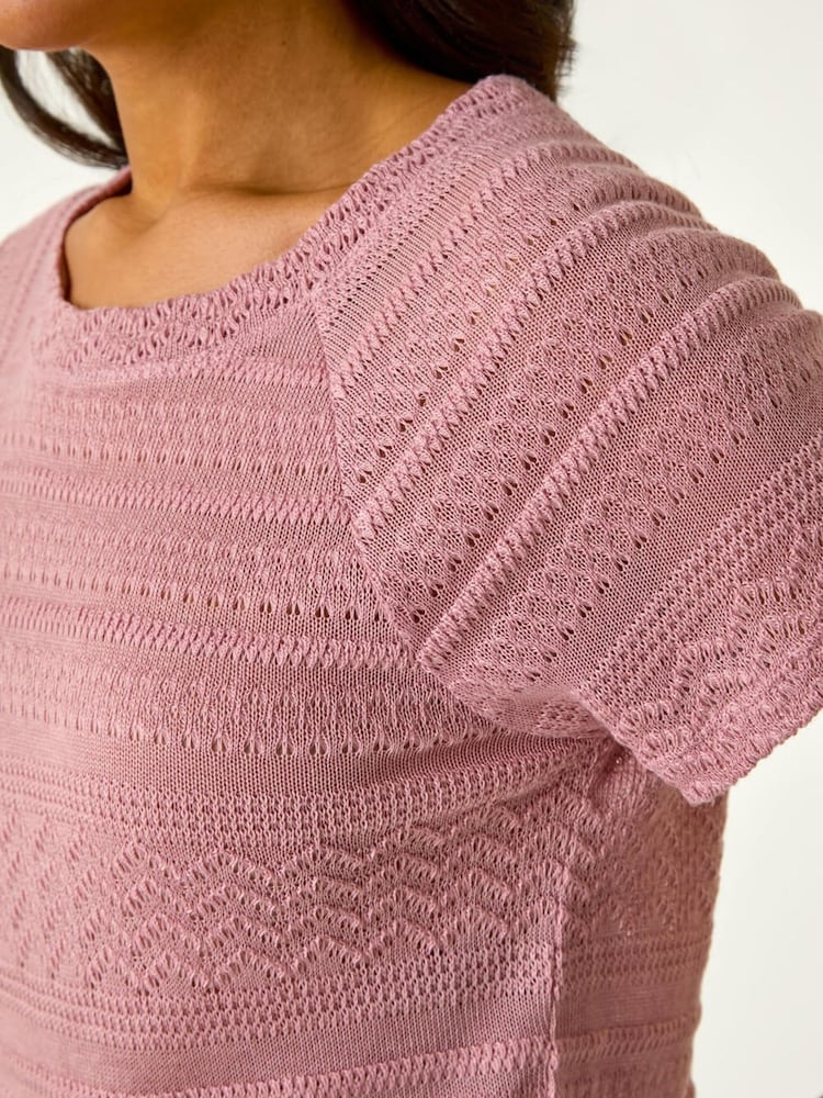 Roman Pink Crochet Knit Top - Image 5 of 5