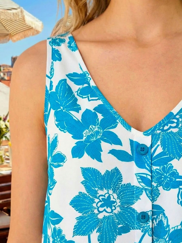 Roman Blue Floral Button Cami Top - Image 4 of 4