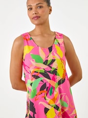 Roman Pink Floral Print Hanky Hem Midi Dress - Image 2 of 5