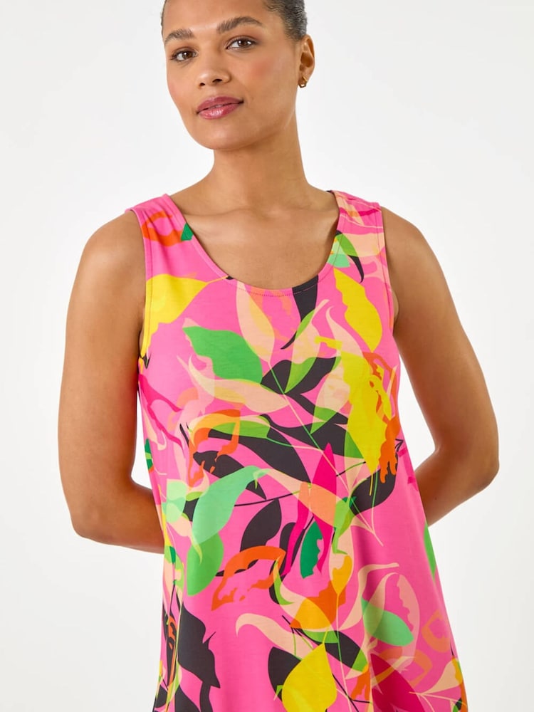 Roman Pink Floral Print Hanky Hem Midi Dress - Image 2 of 5