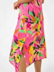 Roman Pink Floral Print Hanky Hem Midi Dress - Image 3 of 5