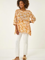 Roman Yellow Floral Print Pocket Tunic Top - Image 1 of 5
