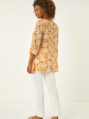 Roman Yellow Floral Print Pocket Tunic Top - Image 3 of 5