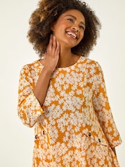Roman Yellow Floral Print Pocket Tunic Top - Image 4 of 5