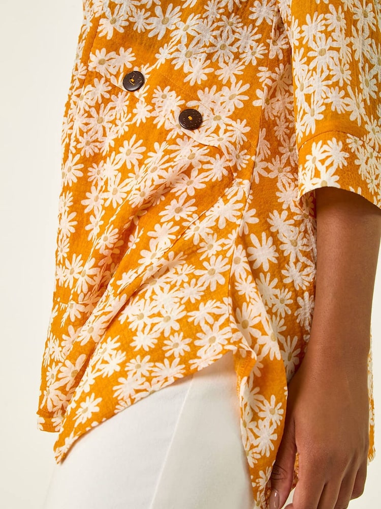 Roman Yellow Floral Print Pocket Tunic Top - Image 5 of 5