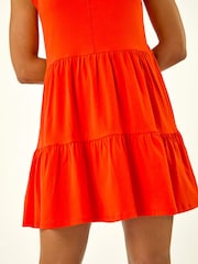 Roman Orange Cotton Tiered Stretch Dress - Image 5 of 5
