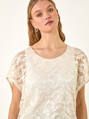 Roman White Floral Lace Overlay Stretch Top - Image 1 of 5