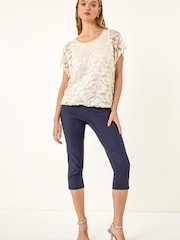 Roman White Floral Lace Overlay Stretch Top - Image 2 of 5