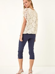 Roman White Floral Lace Overlay Stretch Top - Image 3 of 5